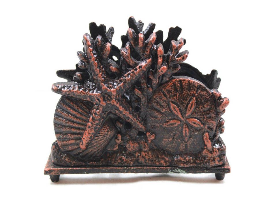 Picture of Handcrafted Model Ships K-1408-RC Rustic Copper Cast Iron Seashell Napkin Holder, 7 in.