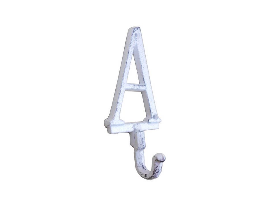 K-9056-A-W Whitewashed Cast Iron Letter A Alphabet Wall Hook, 6 in.