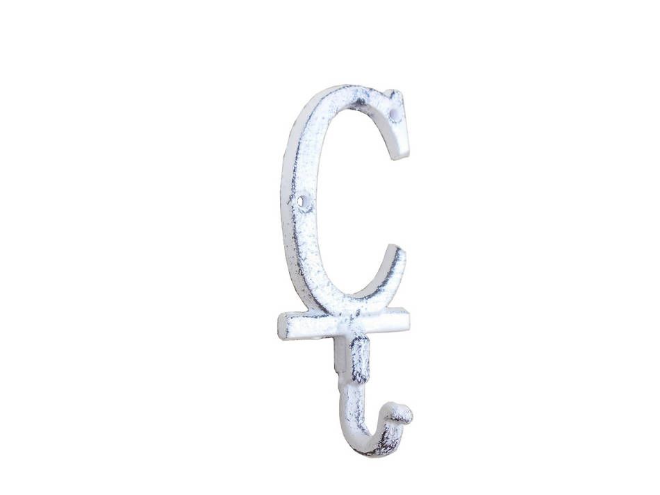 K-9056-C-W Whitewashed Cast Iron Letter C Alphabet Wall Hook, 6 in.