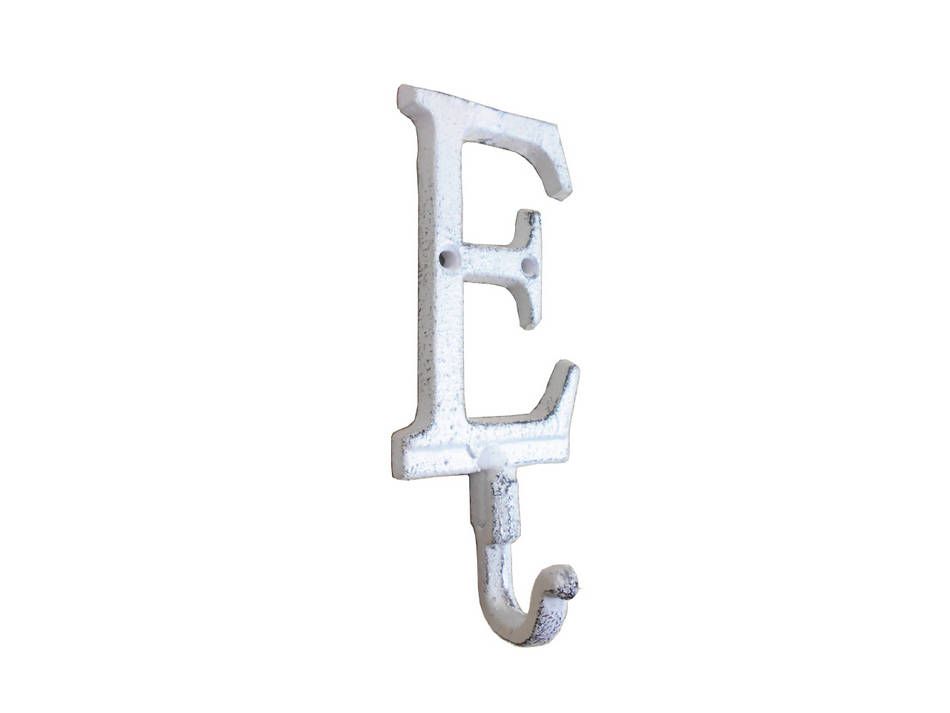 K-9056-E-W Whitewashed Cast Iron Letter E Alphabet Wall Hook, 6 in.