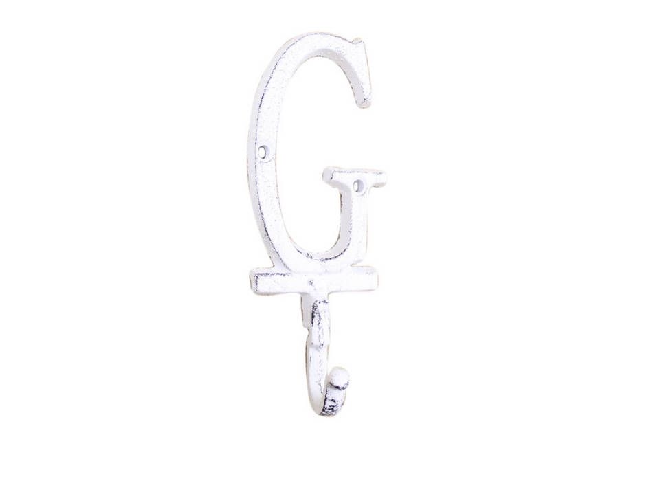 K-9056-G-W Whitewashed Cast Iron Letter G Alphabet Wall Hook, 6 in.