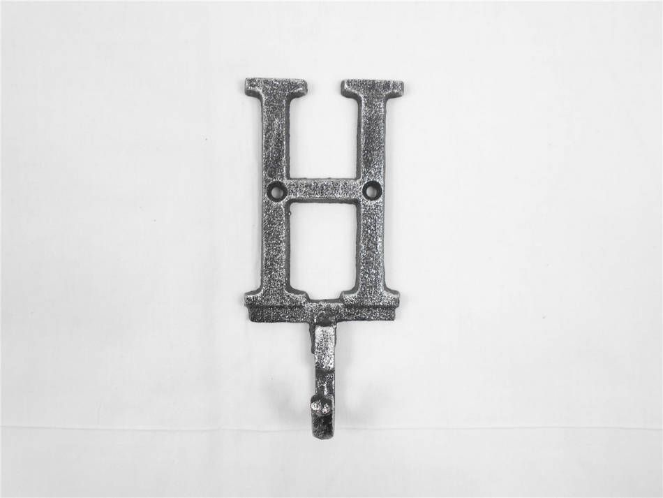 K-9056-H-Silver Rustic Silver Cast Iron Letter H Alphabet Wall Hook, 6 in.