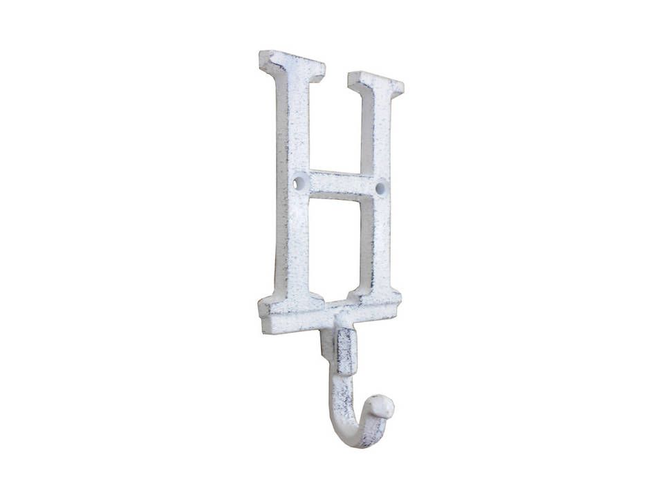 K-9056-H-W Whitewashed Cast Iron Letter H Alphabet Wall Hook, 6 in.