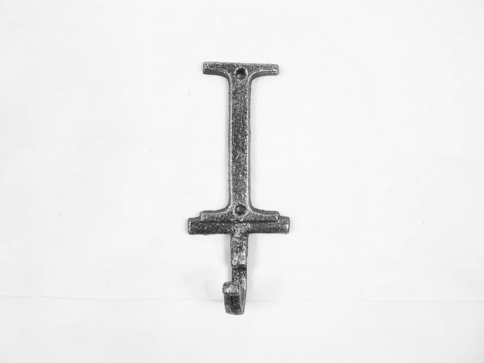 K-9056-I-Silver Rustic Silver Cast Iron Letter I Alphabet Wall Hook, 6 in.