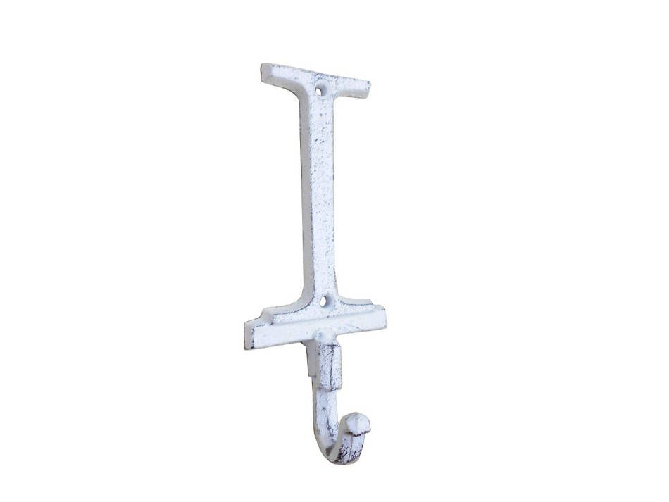 K-9056-I-W Whitewashed Cast Iron Letter I Alphabet Wall Hook, 6 in.