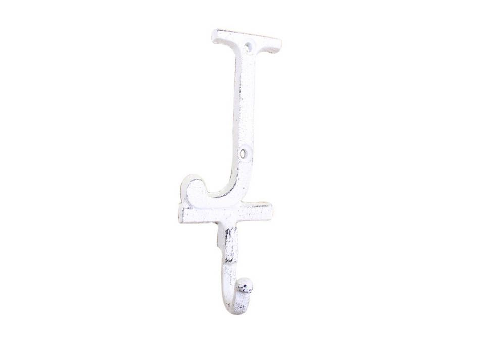 K-9056-J-W Whitewashed Cast Iron Letter J Alphabet Wall Hook, 6 in.
