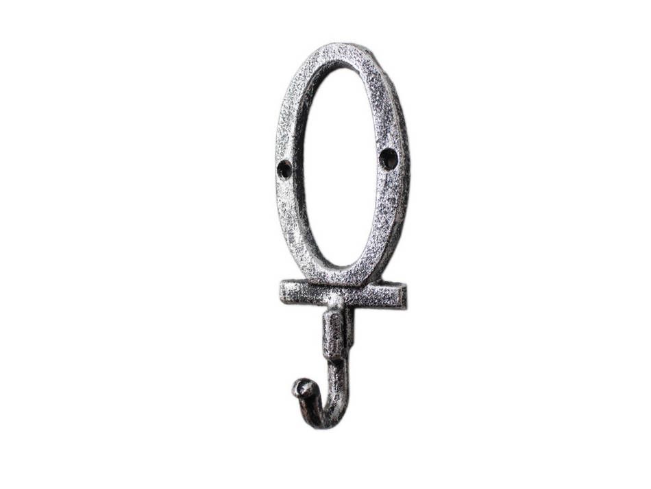 K-9056-O-Silver Rustic Silver Cast Iron Letter O Alphabet Wall Hook, 6 in.