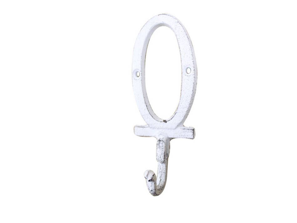 K-9056-O-W Whitewashed Cast Iron Letter O Alphabet Wall Hook, 6 in.