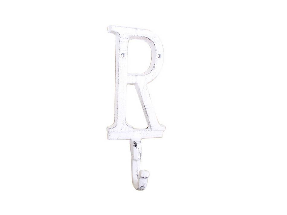 K-9056-R-W Whitewashed Cast Iron Letter R Alphabet Wall Hook, 6 in.