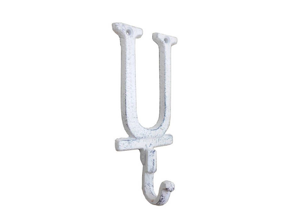 K-9056-U-W Whitewashed Cast Iron Letter U Alphabet Wall Hook, 6 in.