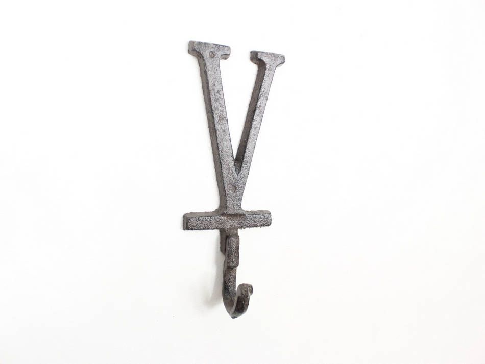 K-9056-V-Cast-Iron Cast Iron Letter V Alphabet Wall Hook, 6 in.