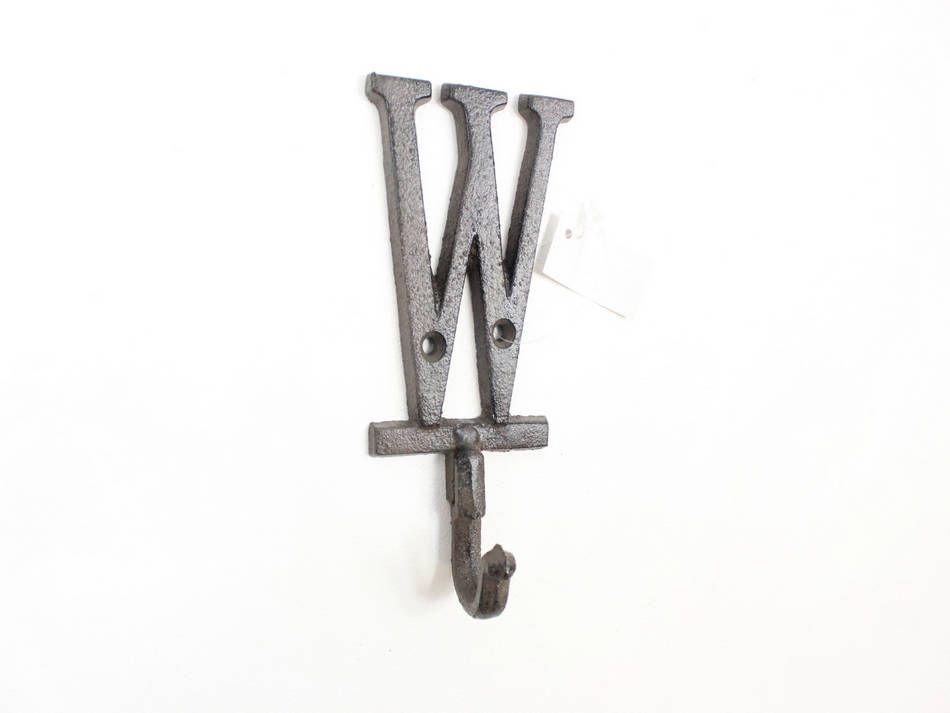 K-9056-W-Cast-Iron Cast Iron Letter W Alphabet Wall Hook, 6 in.