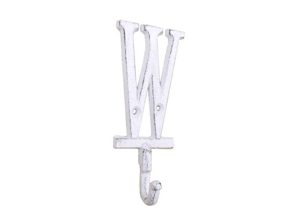 K-9056-W-W Whitewashed Cast Iron Letter W Alphabet Wall Hook, 6 in.