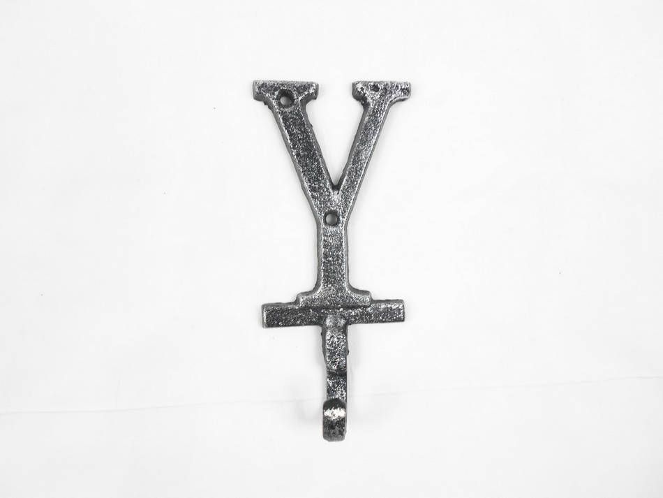 K-9056-Y-Silver Rustic Silver Cast Iron Letter Y Alphabet Wall Hook, 6 in.