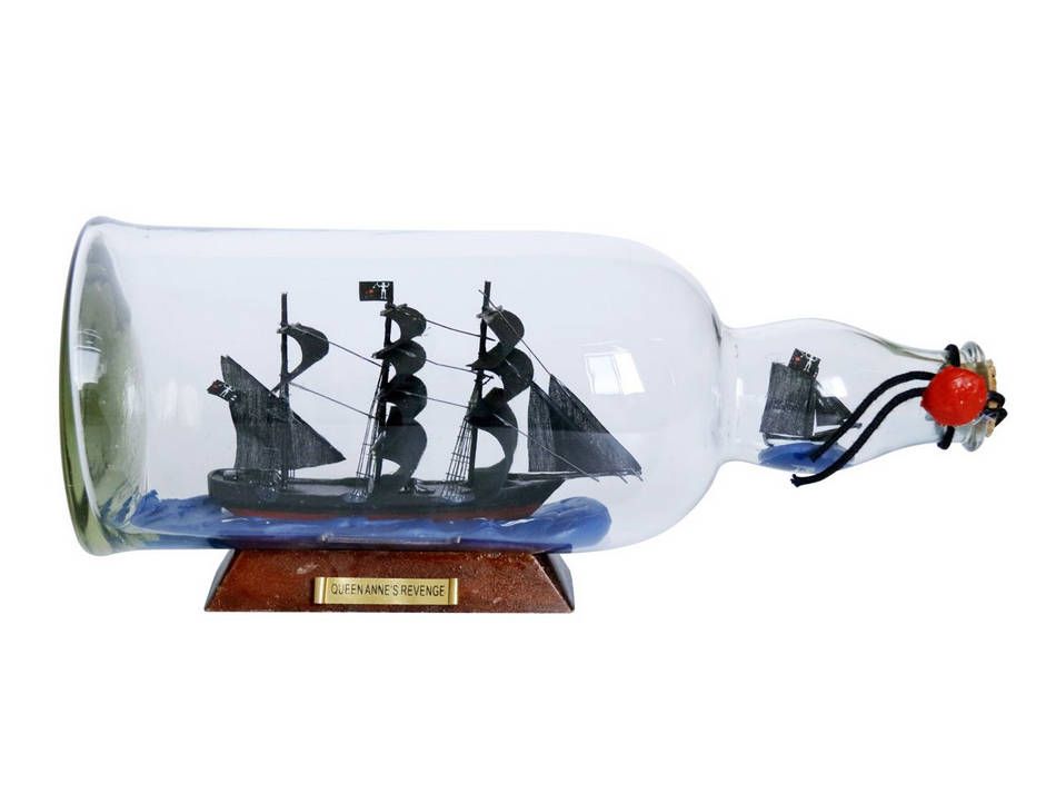 Blackbeards Queen Annes Revenge Model Ship in a Glass Bottle, 11 in.