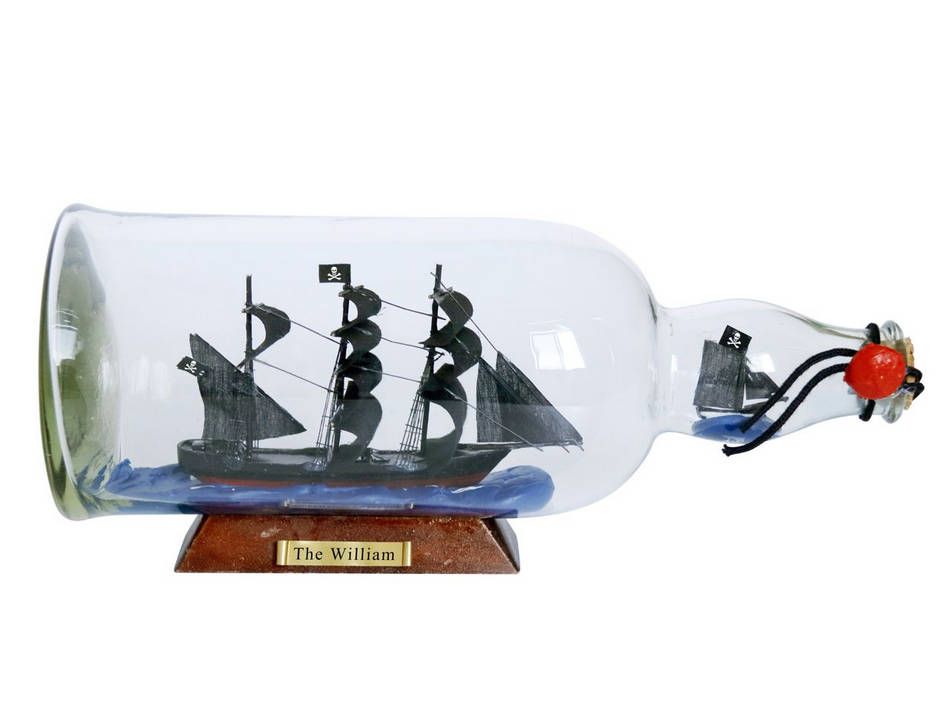 William-Bottle-11 Calico Jacks the William Model Ship in a Glass Bottle, 11 in.