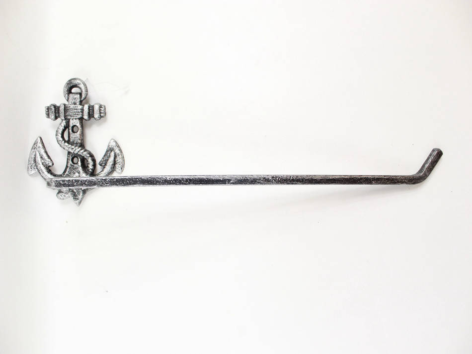 Picture of Handcrafted Model Ships K-9210-P-Silver 17 in. Rustic Silver Cast Iron Anchor Wall Mounted Paper Towel Holder