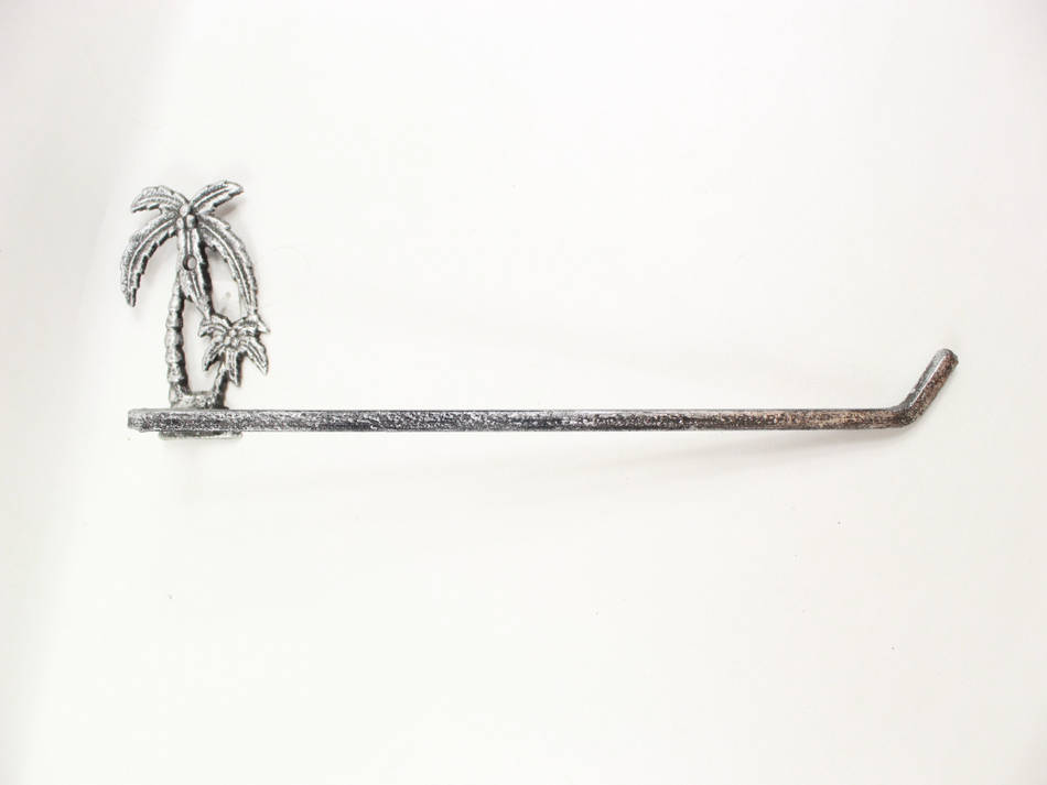 Picture of Handcrafted Model Ships K-9208-P-Silver 17 in. Rustic Silver Cast Iron Palm Tree Wall Mounted Paper Towel Holder