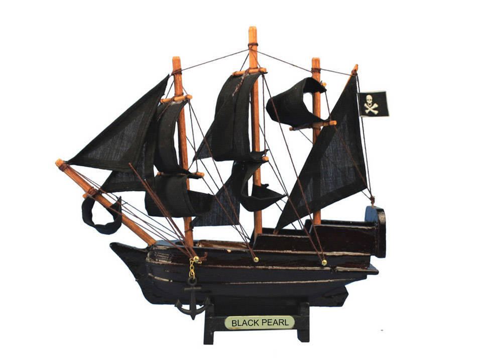 Black-Pearl-7 7 in. Wooden Pearl Pirates of the Caribbean Model Pirate Ship, Black