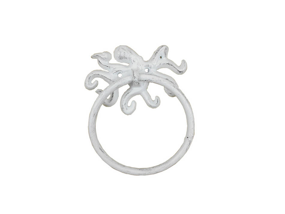 Picture of Handcrafted Model Ships K-9050-OCT-W 6 in. Whitewashed Cast Iron Octopus Towel Holder
