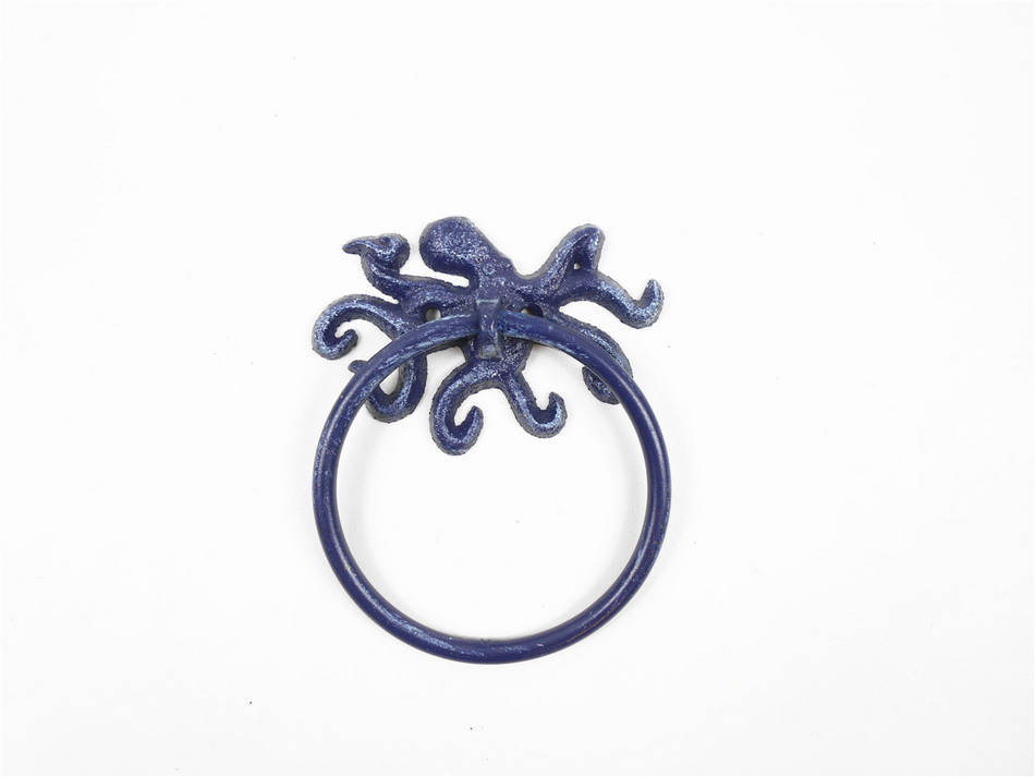 Picture of Handcrafted Model Ships K-9050-OCT-Solid-Dark-Blue 6 in. Rustic Cast Iron Octopus Towel Holder, Dark Blue