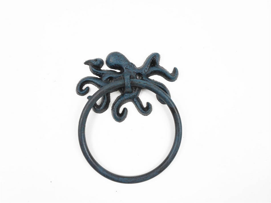 Picture of Handcrafted Model Ships K-9050-OCT-Seaworn 6 in. Seaworn Cast Iron Octopus Towel Holder, Blue