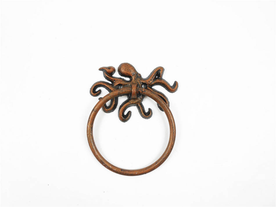 Picture of Handcrafted Model Ships K-9050-OCT-RC 6 in. Rustic Copper Cast Iron Octopus Towel Holder