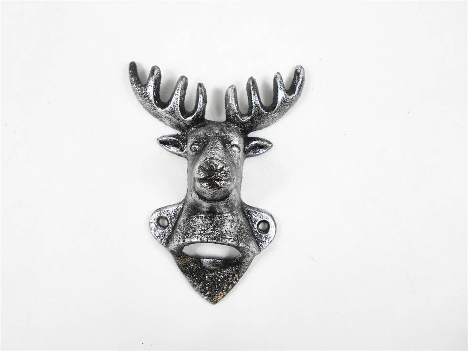 Picture of Handcrafted Model Ships K-9126-Silver 6 in. Rustic Silver Cast Iron Deer Bottle Opener