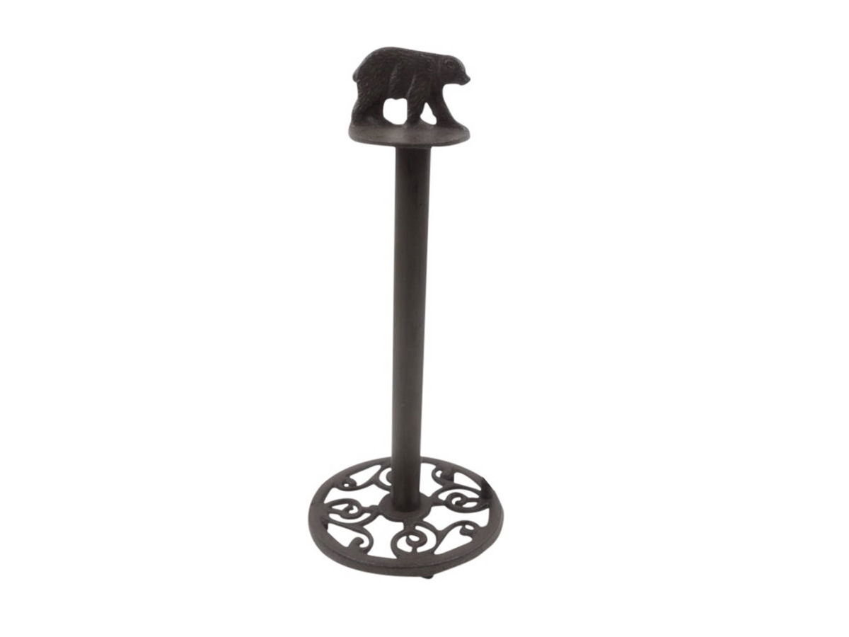 Picture of Handcrafted Model Ships k-9211-B-cast-iron-T 16 x 6.5 x 6.5 in. Cast Iron Black Bear Bathroom Extra Toilet Paper Stand