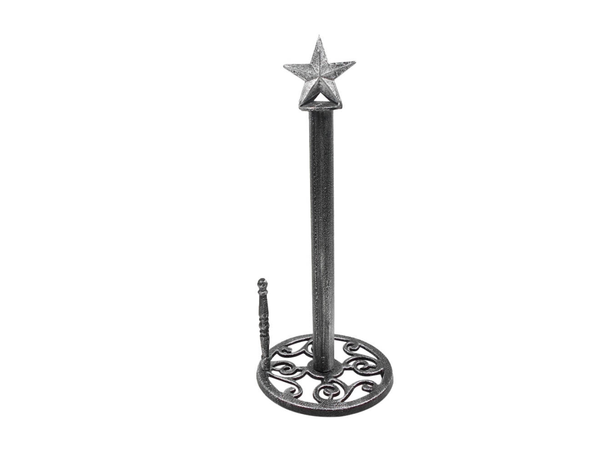 Picture of Handcrafted Model Ships K-9232-Silver 16 x 7 x 7 in. Rustic Silver Cast Iron Texas Star Kitchen Paper Towel Holder