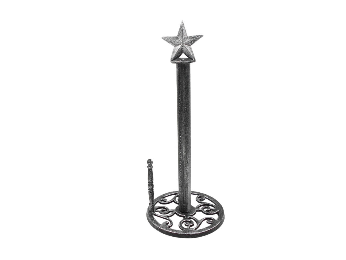 Picture of Handcrafted Model Ships K-9232-Silver-T 16 x 7 x 7 in. Rustic Silver Cast Iron Texas Star Bathroom Extra Toilet Paper Stand