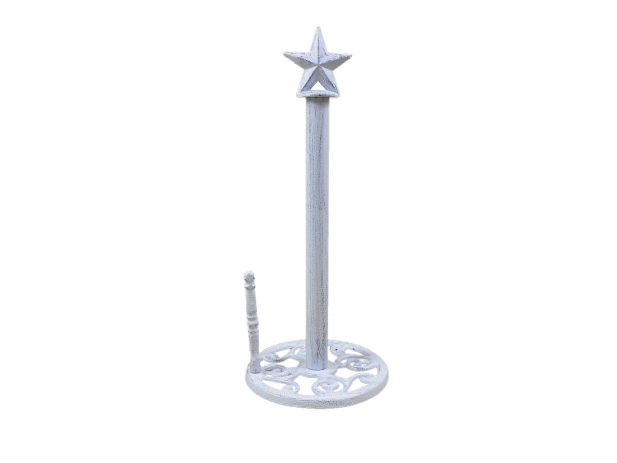 Picture of Handcrafted Model Ships K-9232-w 16 x 7 x 7 in. Whitewashed Cast Iron Texas Star Kitchen Paper Towel Holder