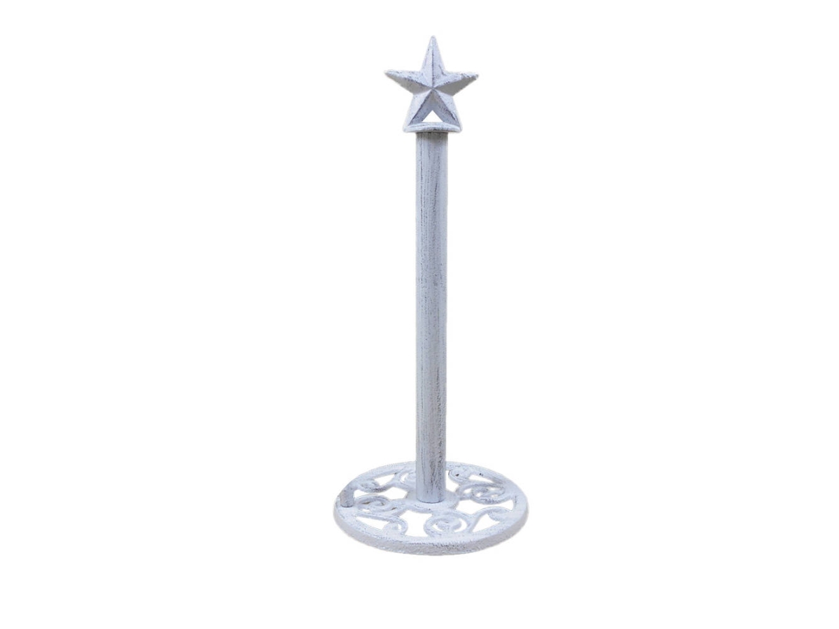 Picture of Handcrafted Model Ships K-9232-w-T 16 x 7 x 7 in. Whitewashed Cast Iron Texas Star Bathroom Extra Toilet Paper Stand