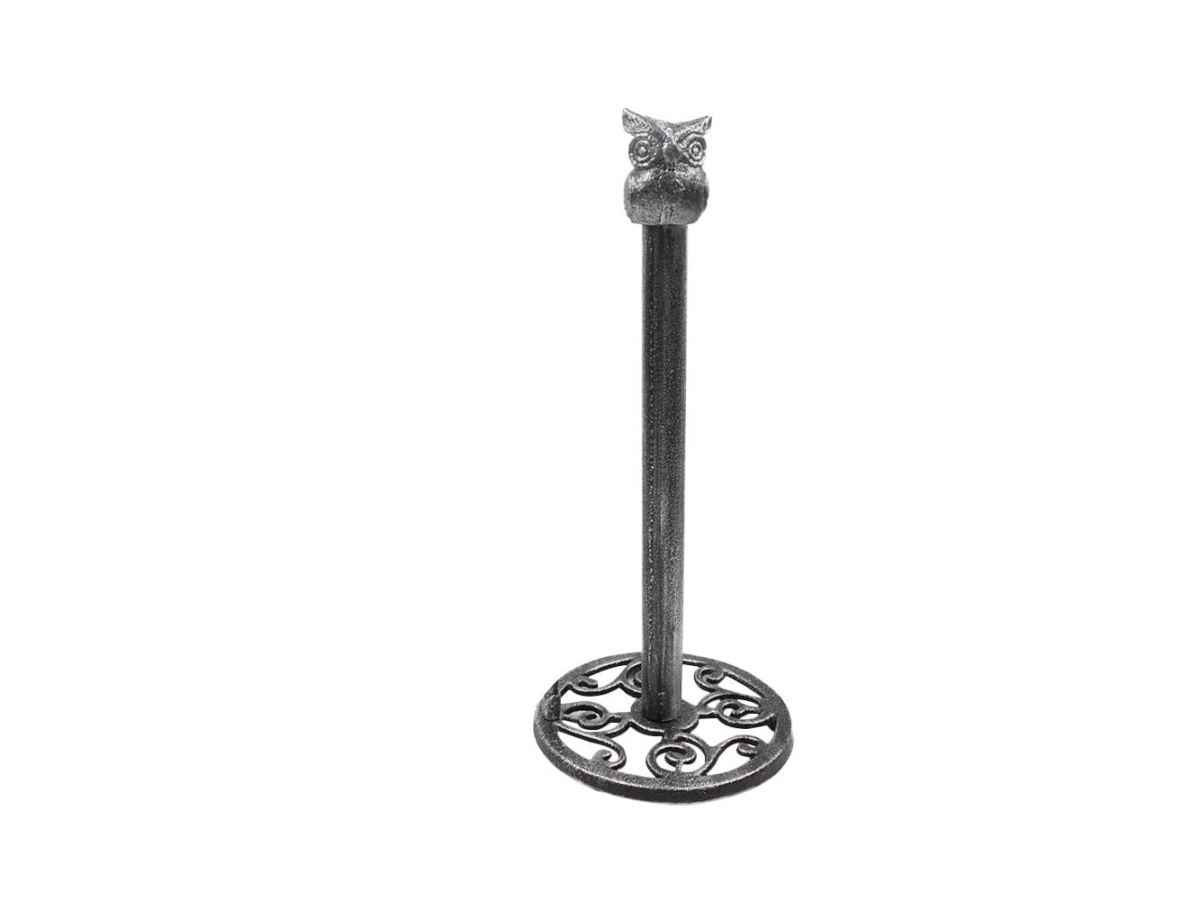 Picture of Handcrafted Model Ships k-9233-Silver-T 16 x 7 x 7 in. Rustic Silver Cast Iron Sitting Owl Bathroom Extra Toilet Paper Stand