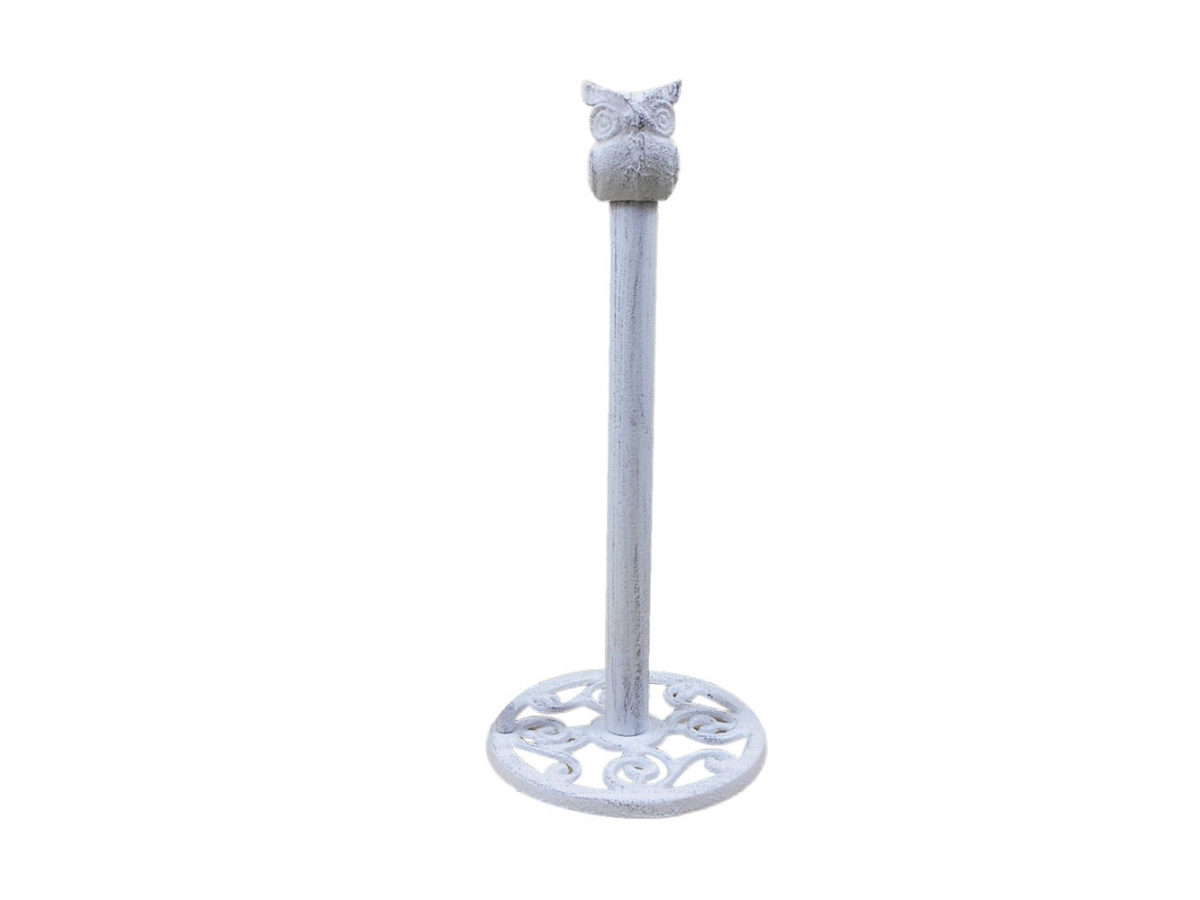 Picture of Handcrafted Model Ships K-9233-w-T 16 x 7 x 7 in. Whitewashed Cast Iron Sitting Owl Bathroom Extra Toilet Paper Stand