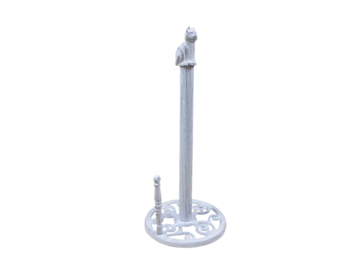 Picture of Handcrafted Model Ships K-9234-w 16 x 7 x 7 in. Whitewashed Cast Iron Sitting Cat Kitchen Paper Towel Holder