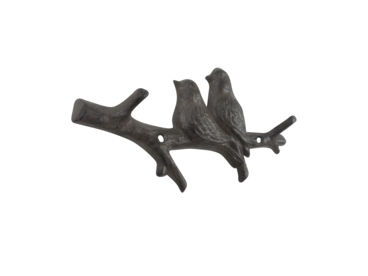 4 x 1 x 8 in. Cast Iron Birds on Branch Decorative Metal Wall Hooks