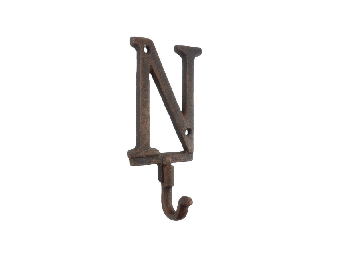 6 x 1 x 3 in. Rustic Copper Cast Iron Letter N Alphabet Wall Hooks