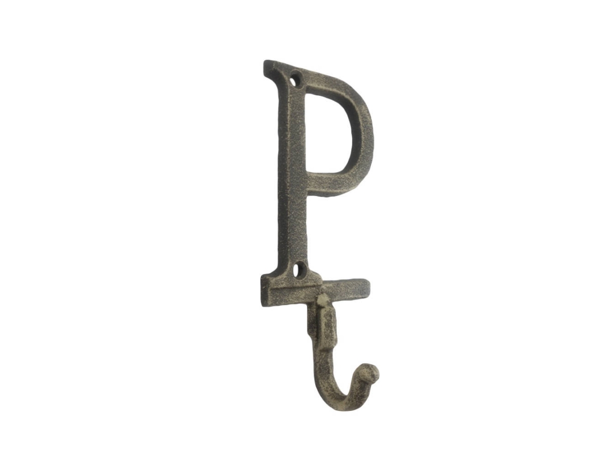 6 x 1 x 3 in. Rustic Gold Cast Iron Letter P Alphabet Wall Hooks