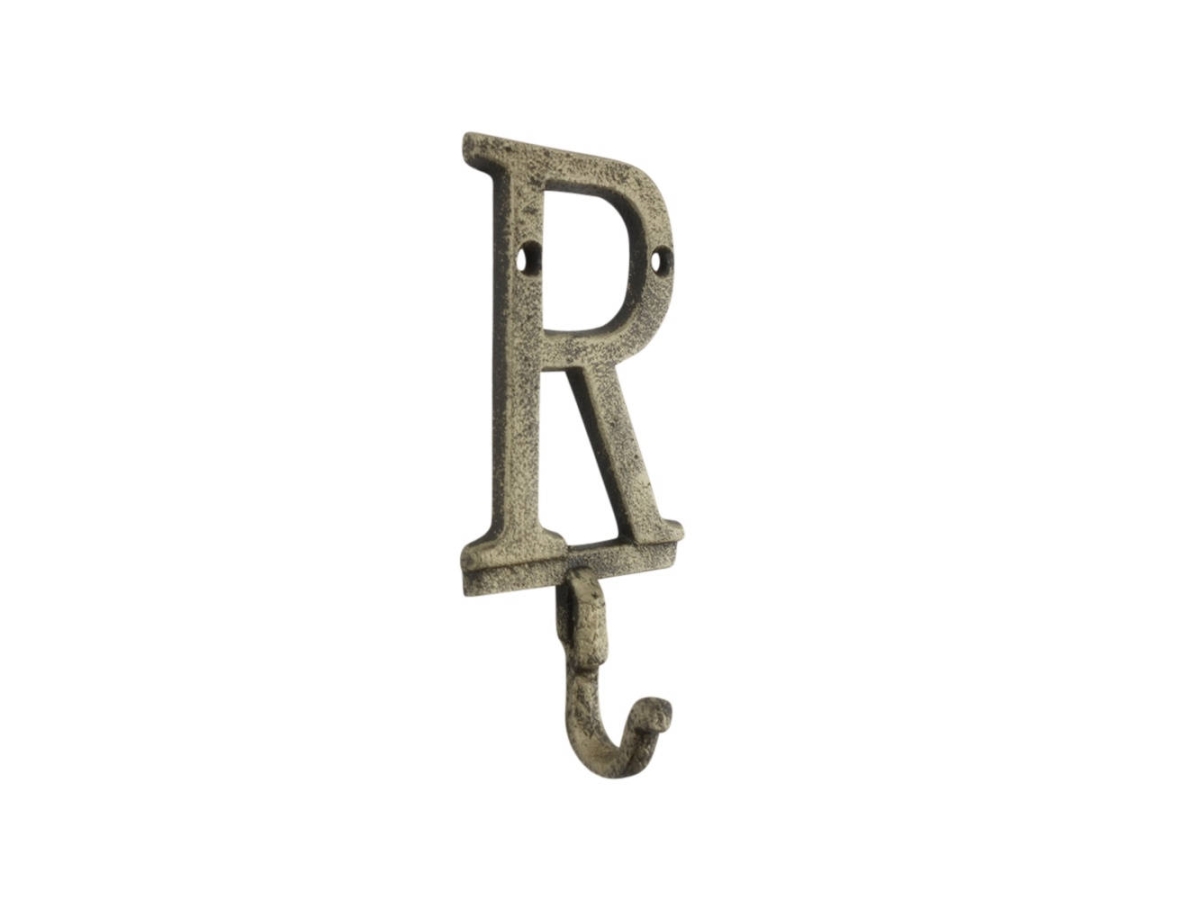 6 x 1 x 3 in. Rustic Gold Cast Iron Letter R Alphabet Wall Hooks