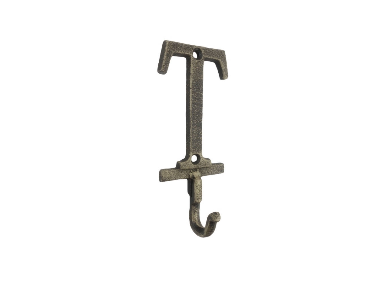 6 x 1 x 3 in. Rustic Gold Cast Iron Letter T Alphabet Wall Hooks