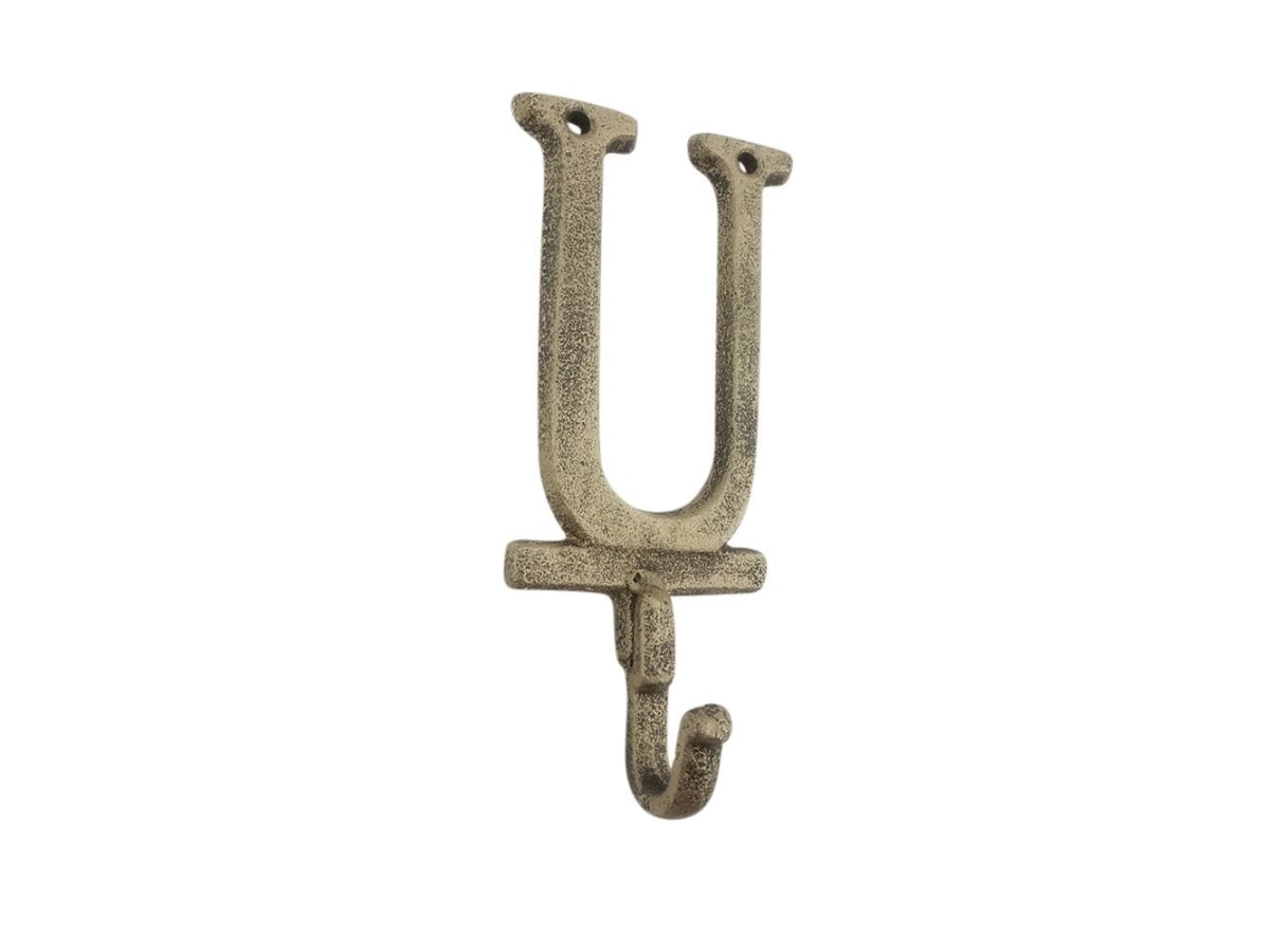 6 x 1 x 3 in. Rustic Gold Cast Iron Letter U Alphabet Wall Hooks