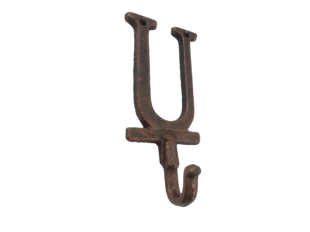 6 x 1 x 3 in. Rustic Copper Cast Iron Letter U Alphabet Wall Hooks
