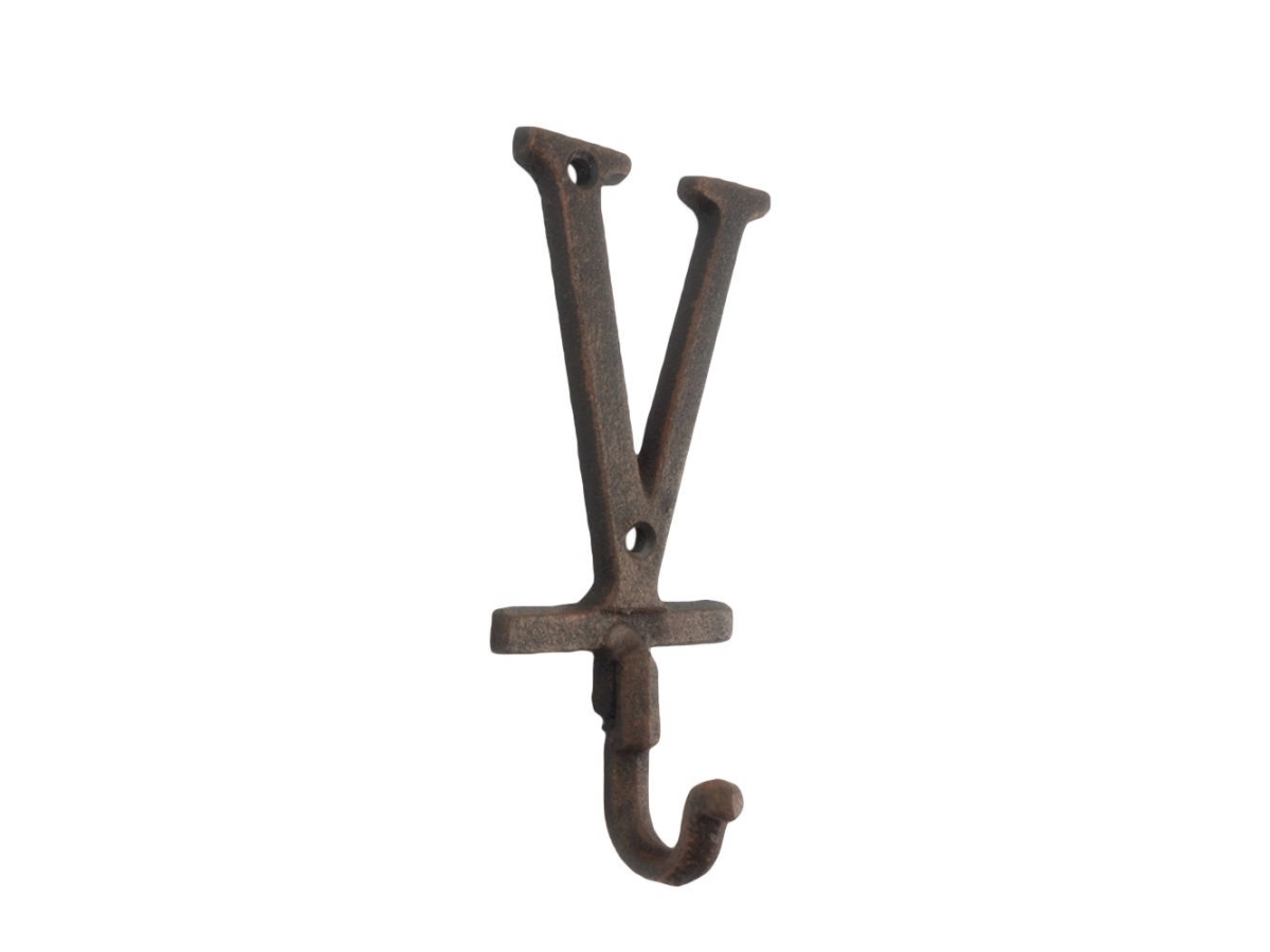 6 x 1 x 3 in. Rustic Copper Cast Iron Letter V Alphabet Wall Hooks