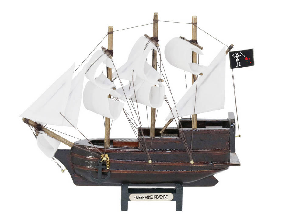 Picture of Handcrafted Model Ships QA-7-W 6 x 2 x 7 in. Wooden Blackbeards Queen Annes Revenge White Sails Model Pirate Ship
