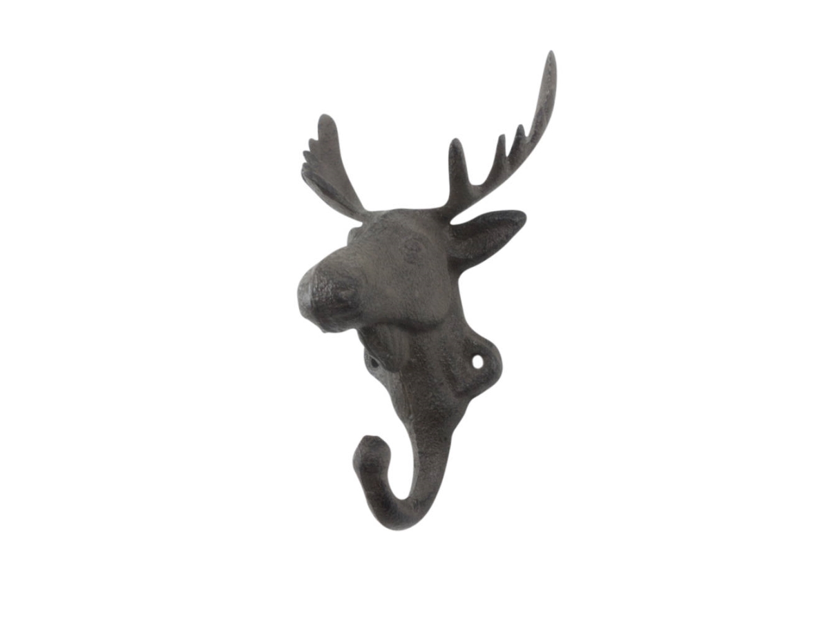 7 x 2 x 4 in. Cast Iron Moose Head Decorative Metal Wall Hooks