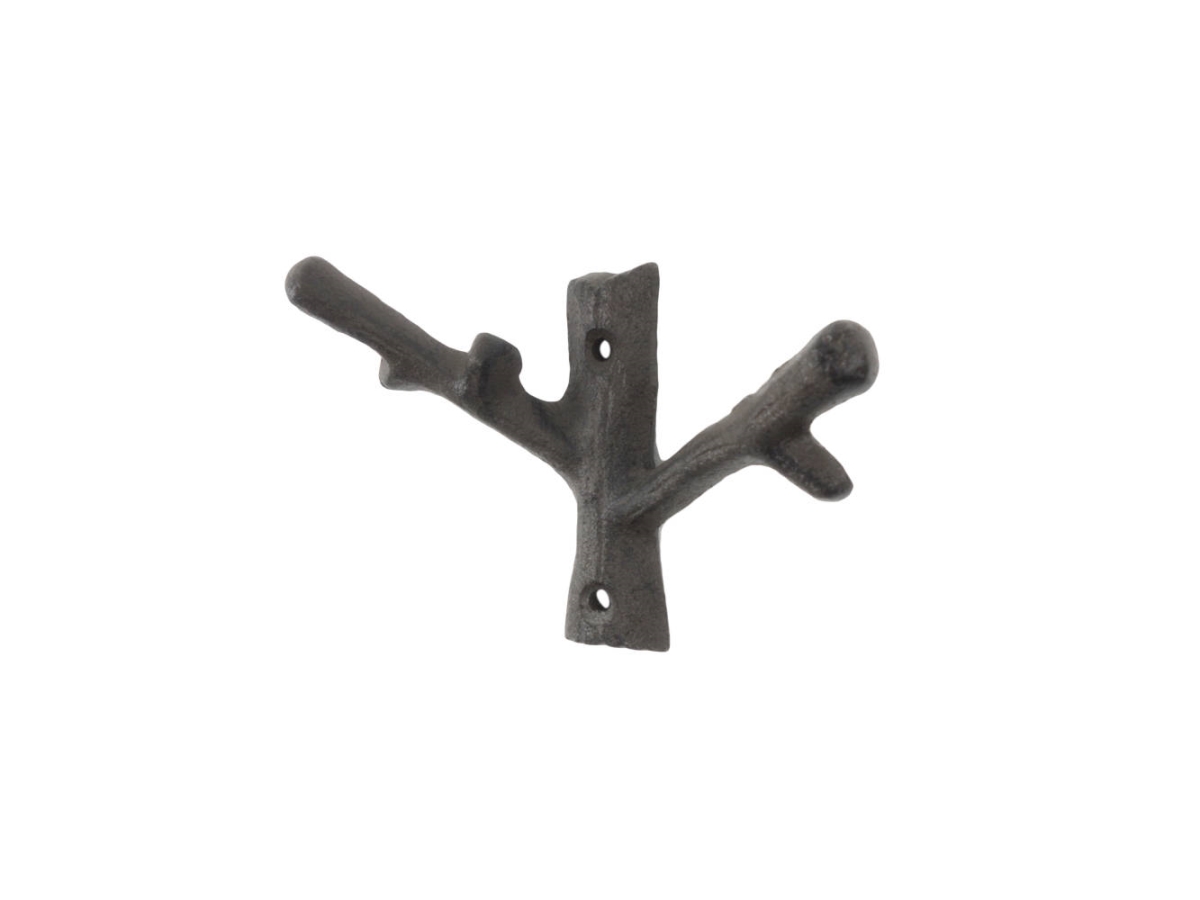 5 x 2 x 3.5 in. Cast Iron Forked Tree Branch Decorative Metal Double Wall Hooks