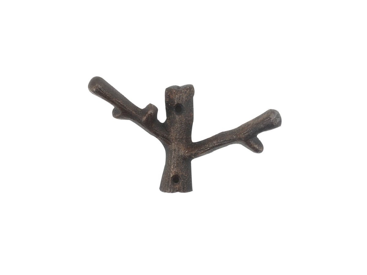 K-9128-rc 5 x 2 x 3.5 in. Rustic Copper Cast Iron Forked Tree Branch Decorative Metal Double Wall Hooks -  Handcrafted Model Ships