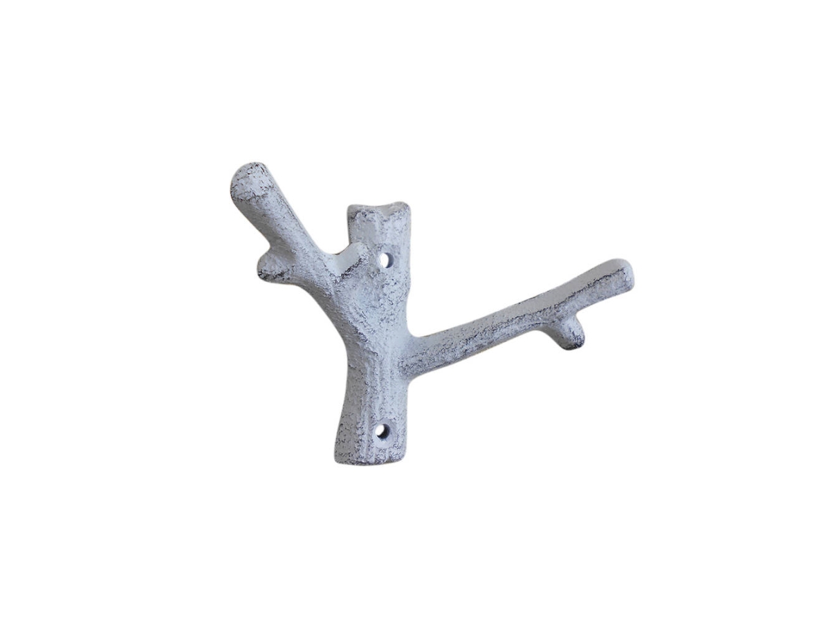 5 x 2 x 3.5 in. Whitewashed Cast Iron Forked Tree Branch Decorative Metal Double Wall Hooks