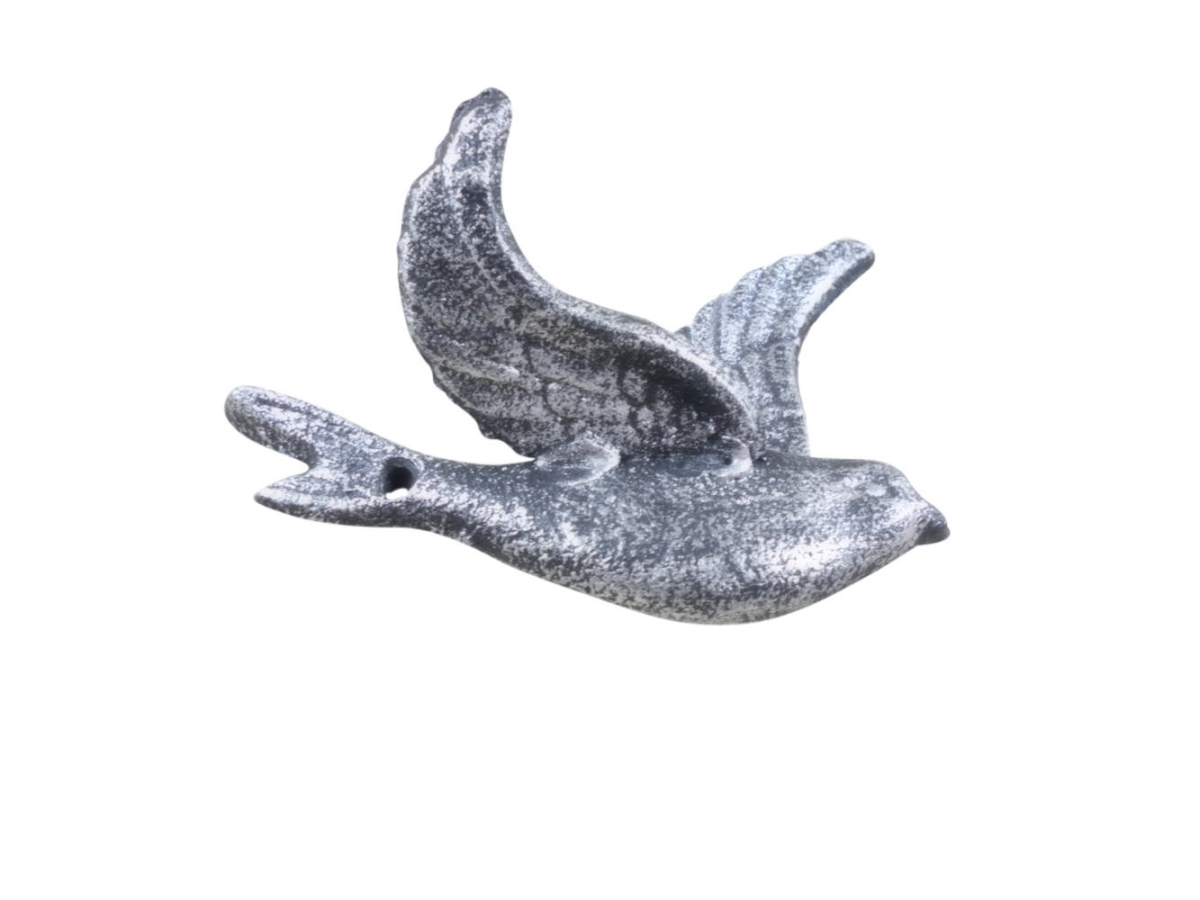 4 x 2.5 x 5.5 in. Rustic Silver Cast Iron Flying Bird Decorative Metal Wing Wall Hooks